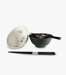 Set 2 cuencos c/palillos SAKURA KURO SHIRO