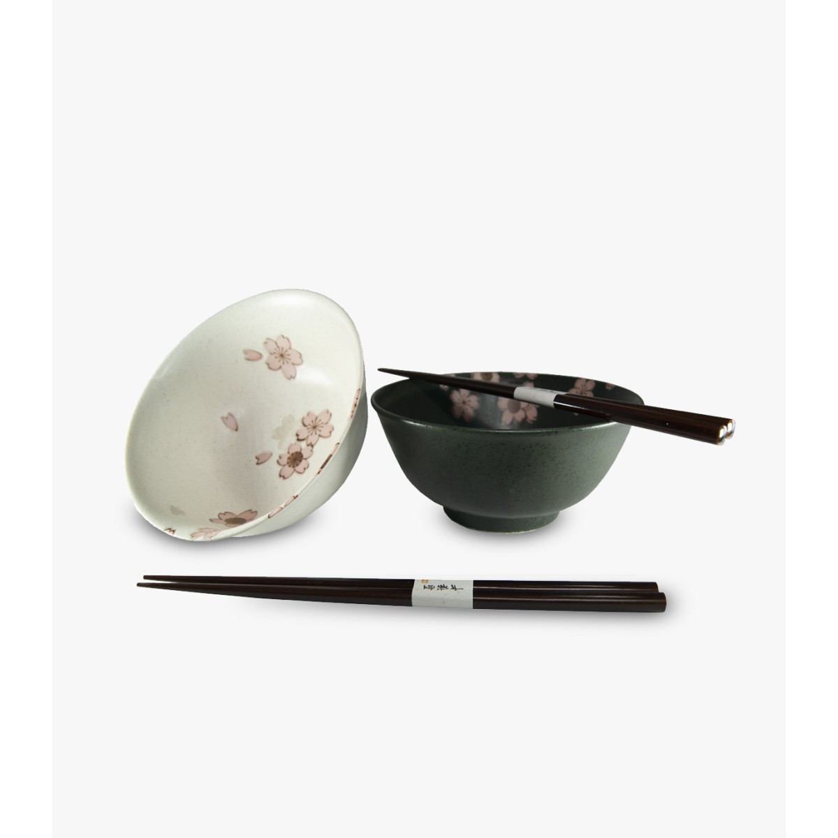 Set 2 cuencos c/palillos SAKURA KURO SHIRO