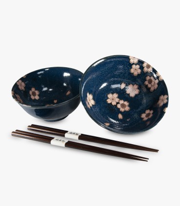 Set 2 cuencos c/palillos NAVY SAKURA