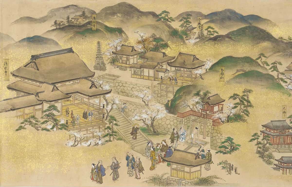 En este dibujo de época medieval de Kawashima, podemos observar la vida tradicional de la época, donde la élite consumía matcha